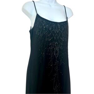 Onyx Nite Vtg Y2K Black Slip Maxi Dress Gown M Silver Beaded Formal Whimsigoth